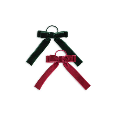 Konges Sløjd 2 Pack Velvet Double Bow Elastics - Green/Sangria - Gemini Atelier