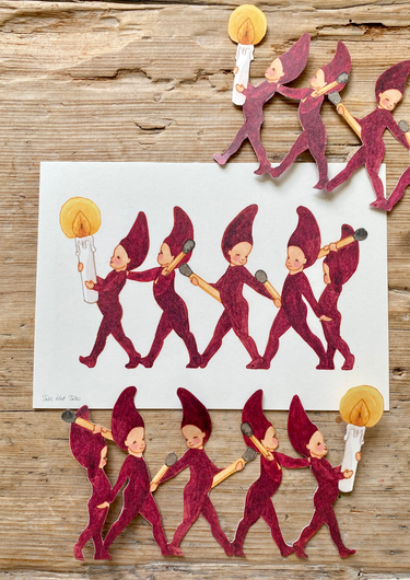 Hand-painted Five Little Elves in a Row - Gemini Atelier