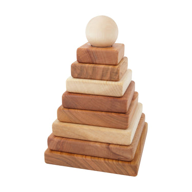 Wooden Story Stacking Montessori Toy Pyramid - Natural - Gemini Atelier