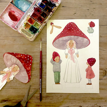 Hand-painted Mushroom Mom with Children