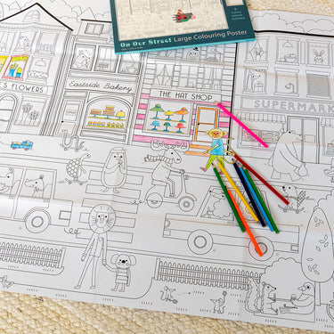 Large Coloring Poster with Pencils - On Our Street