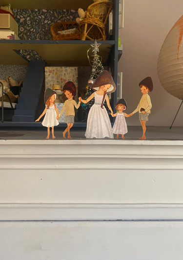 Tall Hat Tales - Hand-painted Brown Mushroom Family