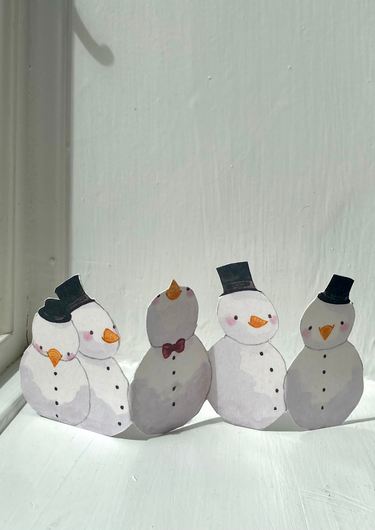 Tall Hat Tales - Hand-painted Snowmen in a Row