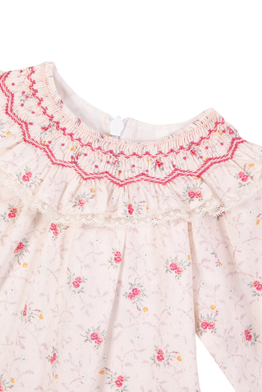 Tartine et Chocolat Floral Embroidered Dress - Off-white & Pink