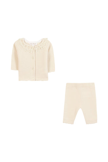 Tartine et Chocolat Wool Cardigan & Pants Set - Pearl