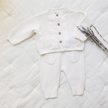 Baby Cable-Knitted Cardigan & Pants Set - Off-White - GEMINI ATELIER