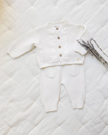 Baby Cable-Knitted Cardigan & Pants Set - Off-White - GEMINI ATELIER