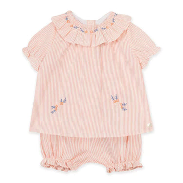 Blouse & Short Seersucker Set - Peach