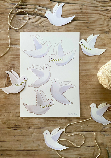 Hand-painted White Doves - Gemini Atelier