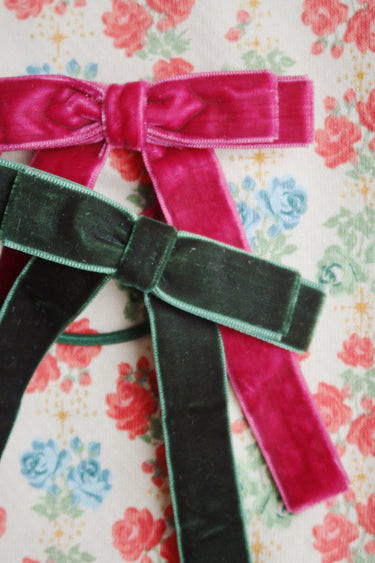 Konges Sløjd 2 Pack Velvet Double Bow Elastics - Green/Sangria - Gemini Atelier