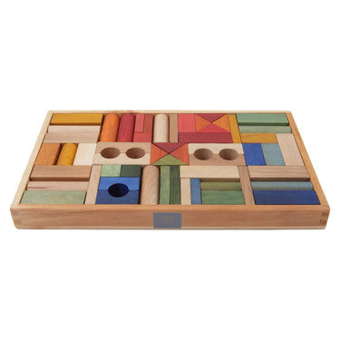 Wooden Blocks In Tray 54 pcs - Rainbow